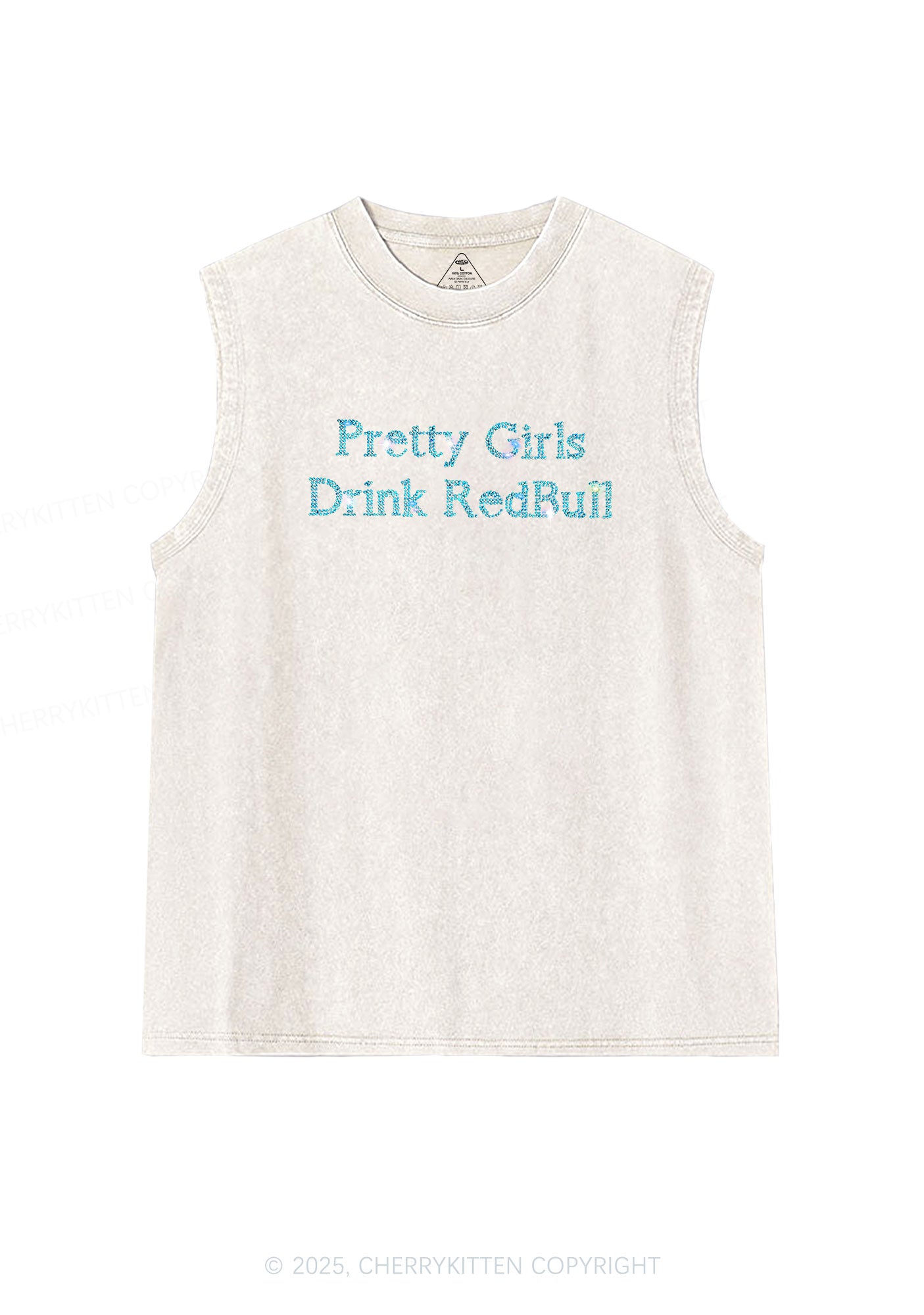 Rhinestone Pretty Girls Drink Redbull Y2K Washed Muscle Tank Cherrykitten