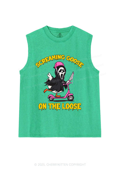 Halloween Screaming Goose On Loose Y2K Washed Muscle Tank Cherrykitten