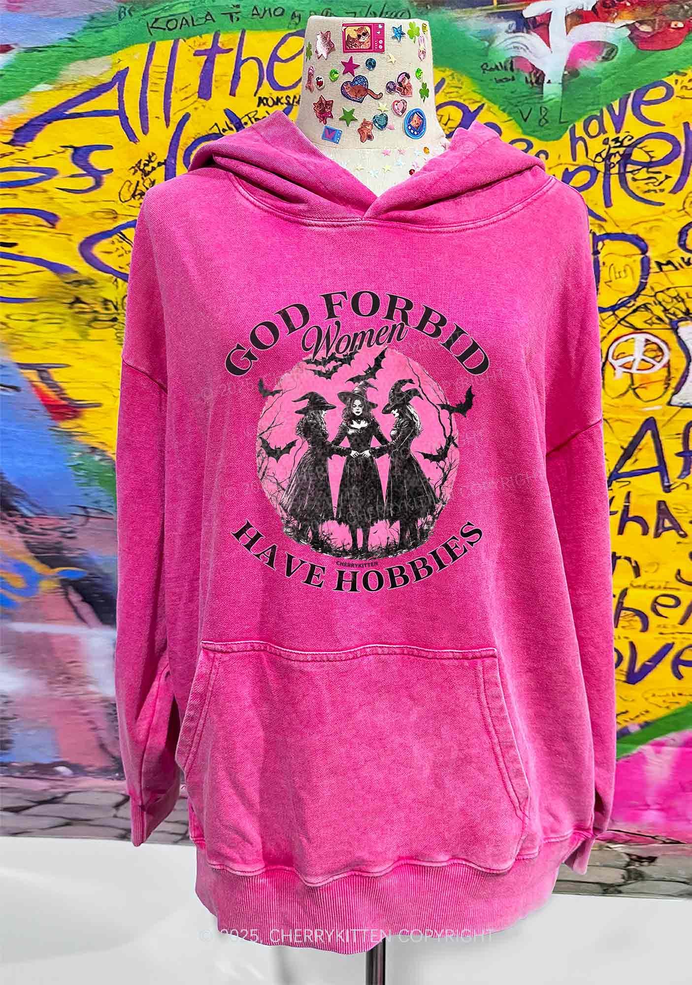 Halloween God Forbid Women Hobbies Y2K Washed Hoodie Cherrykitten