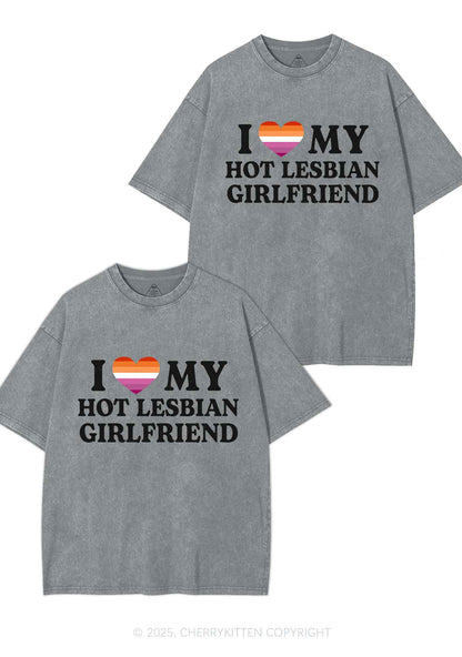 Love My Hot Lesbian GF Y2K Valentine's Day Washed Tee Cherrykitten