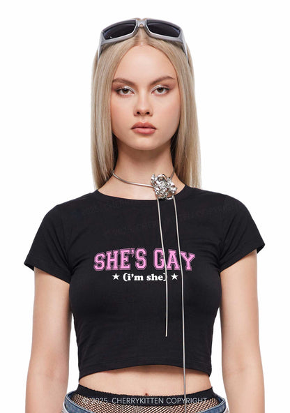 She Is Gay Y2K Baby Tee Cherrykitten