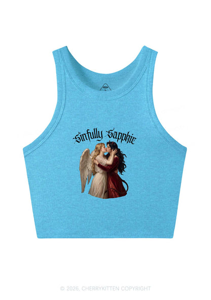 Sinfully Sapphic Pride Y2K Crop Tank Top Cherrykitten