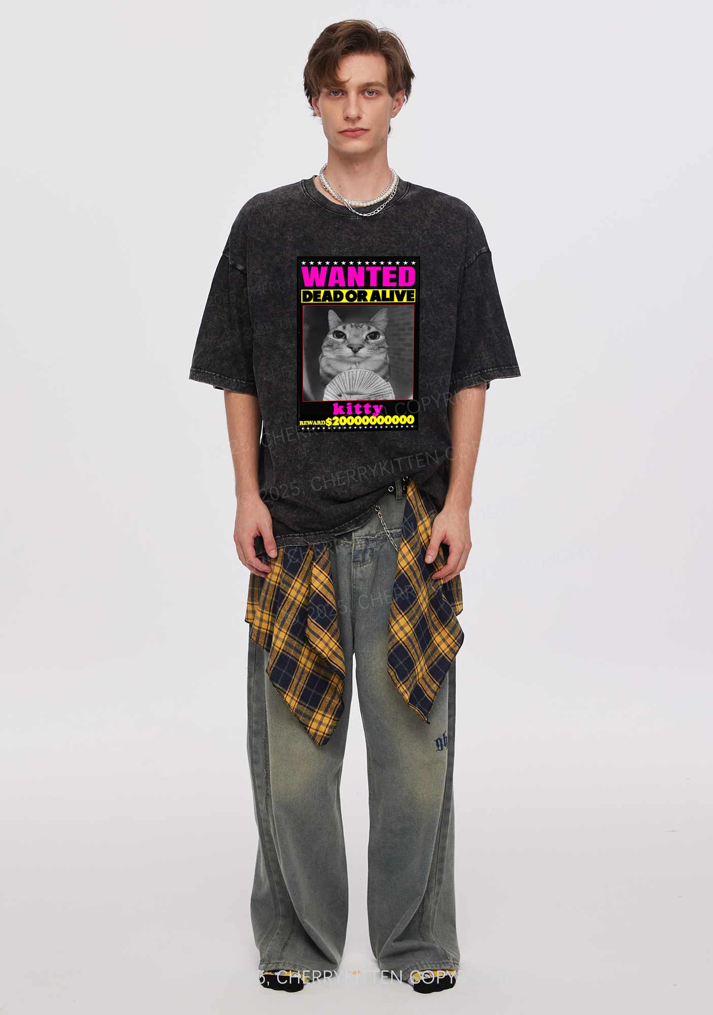 Custom Wanted Kitten Y2K Shirts Washed Tee Cherrykitten