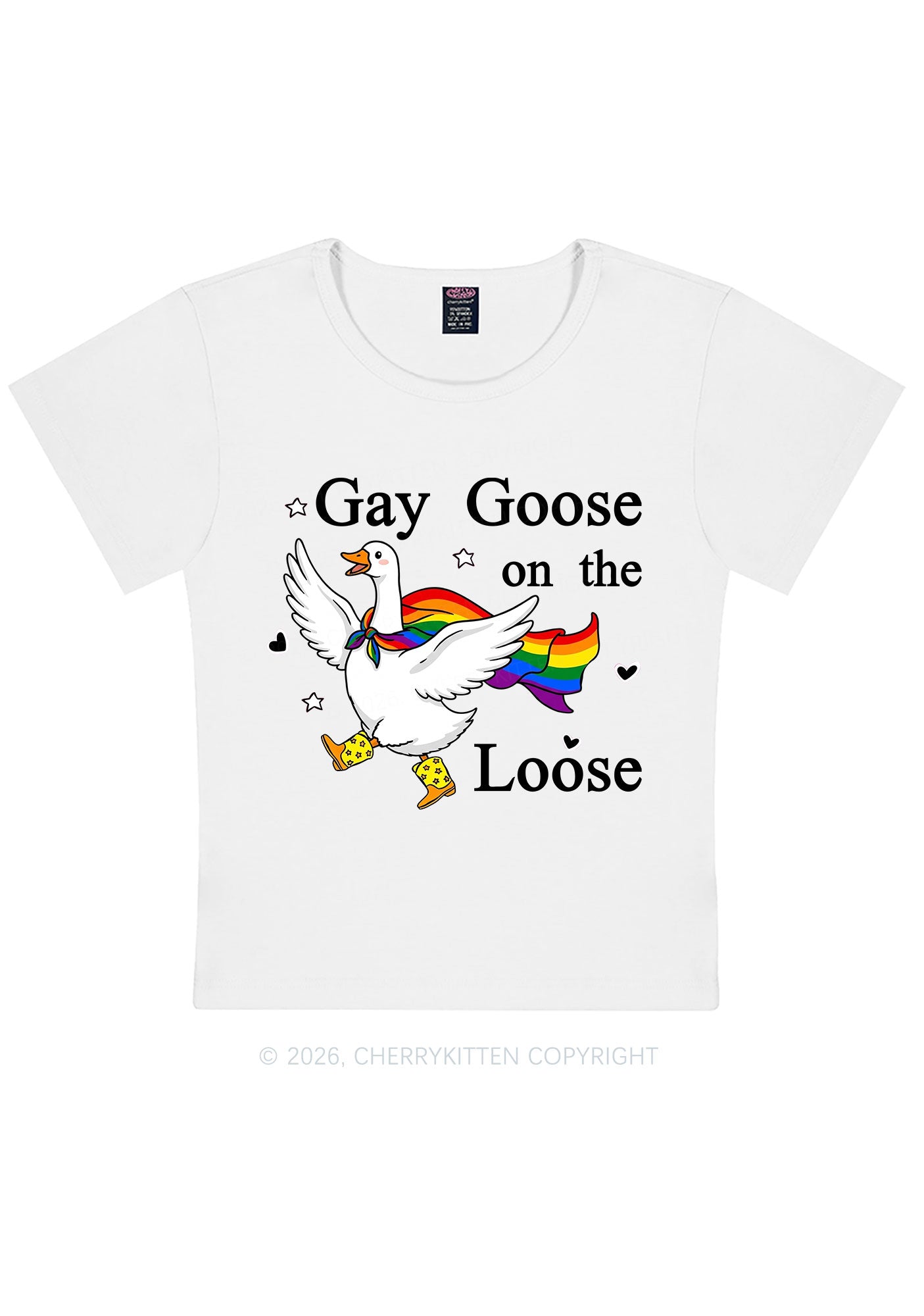 Gay Goose On The Loose Pride Y2K Baby Tee Cherrykitten