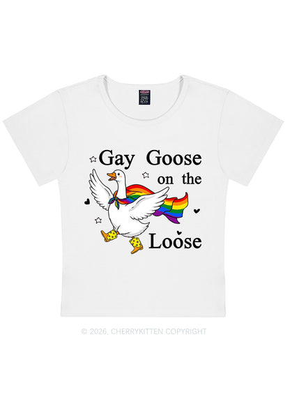 Gay Goose On The Loose Pride Y2K Baby Tee Cherrykitten