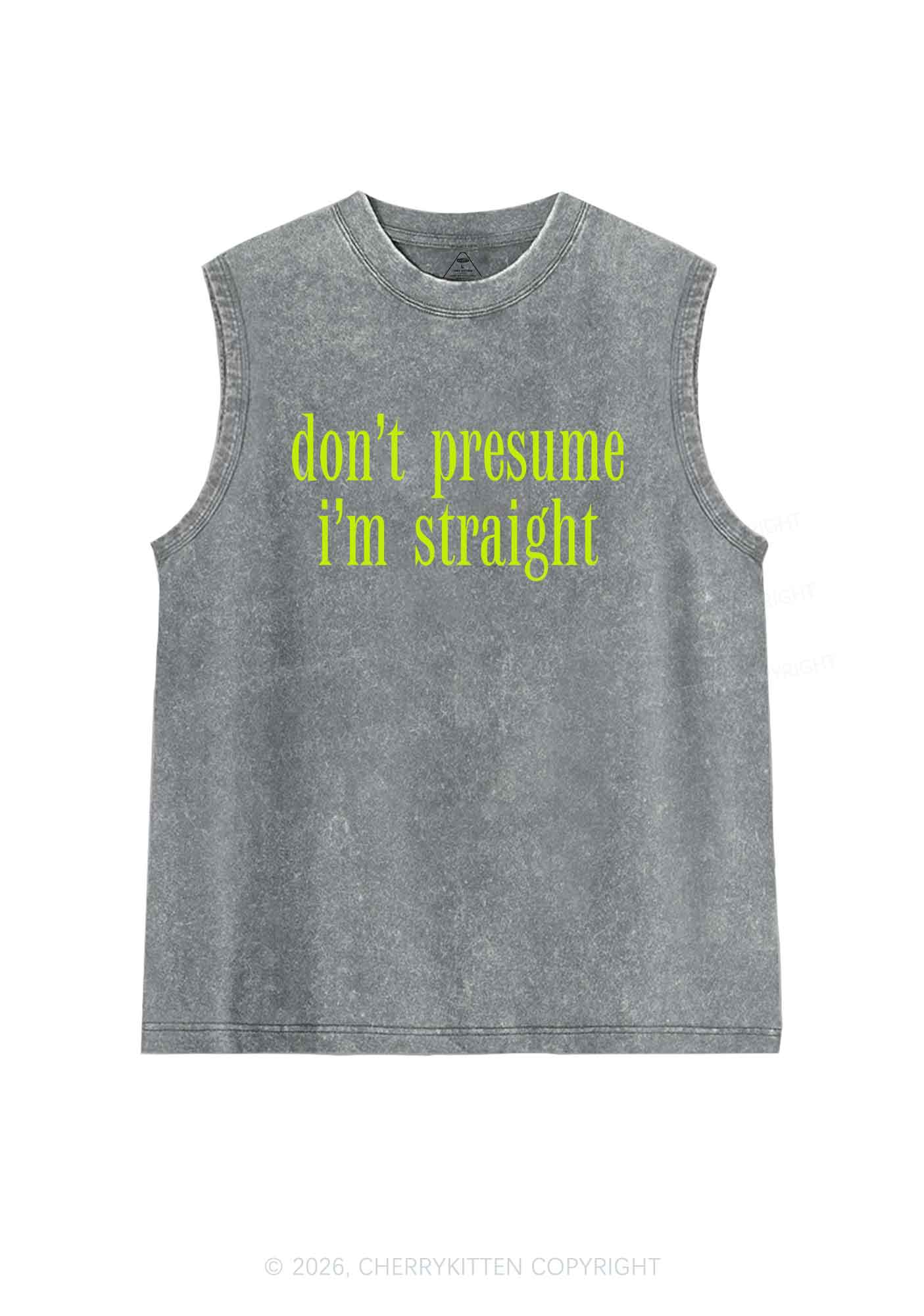 Dont Presume Im Straight Pride Y2K Washed Muscle Tank Cherrykitten