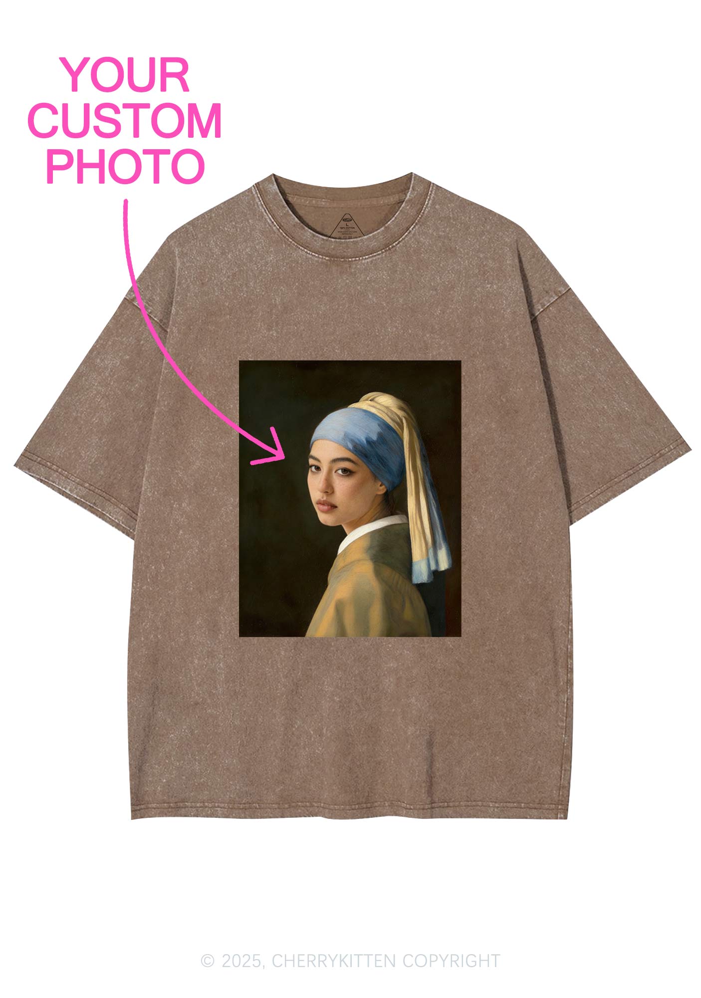 Custom Pearl Portrait Y2K Shirts Washed Tee Cherrykitten