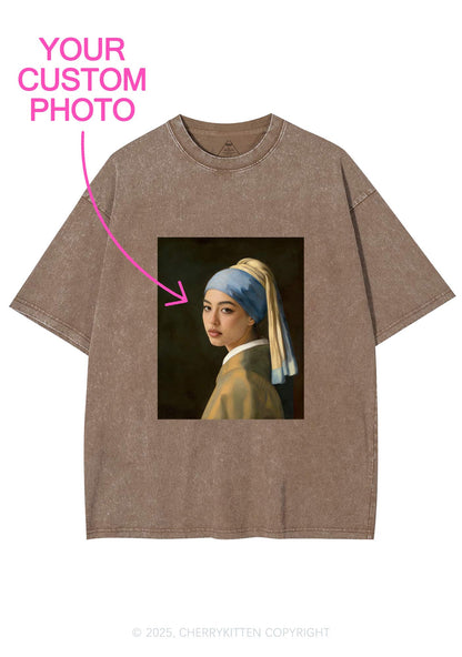 Custom Pearl Portrait Y2K Shirts Washed Tee Cherrykitten