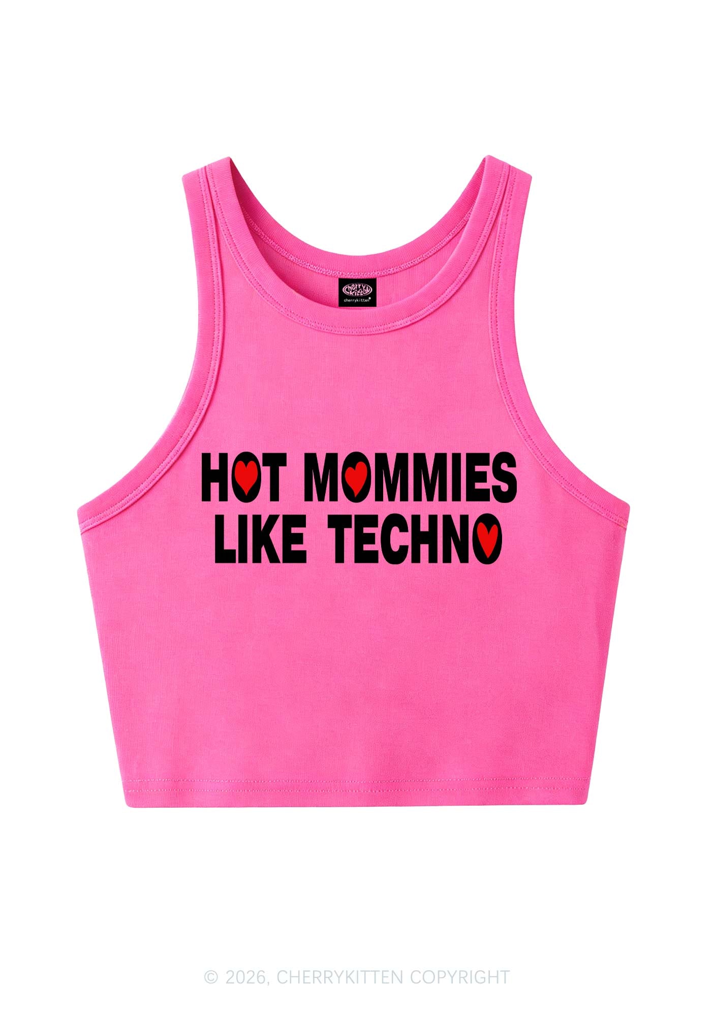 Hot Mommies Like Techno Y2K Crop Tank Top Cherrykitten