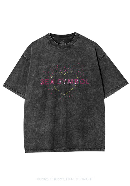 Rhinestone Sx Symbol Y2K Shirts Washed Tee Cherrykitten