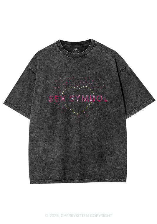 Rhinestone Sx Symbol Y2K Shirts Washed Tee Cherrykitten