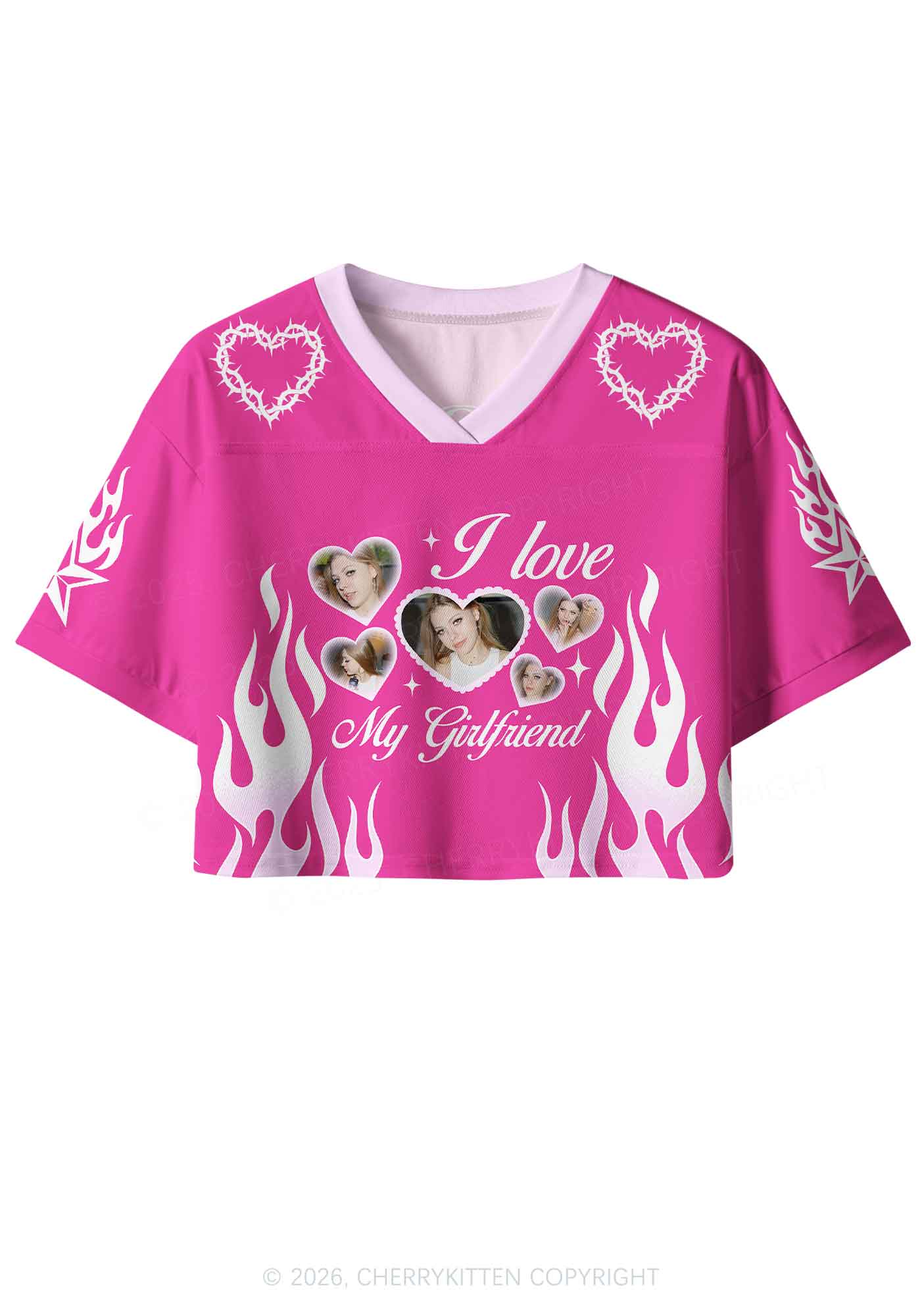 Hot Pink Custom GF BF Photo Y2K Crop Sport Jersey Shirts Cherrykitten
