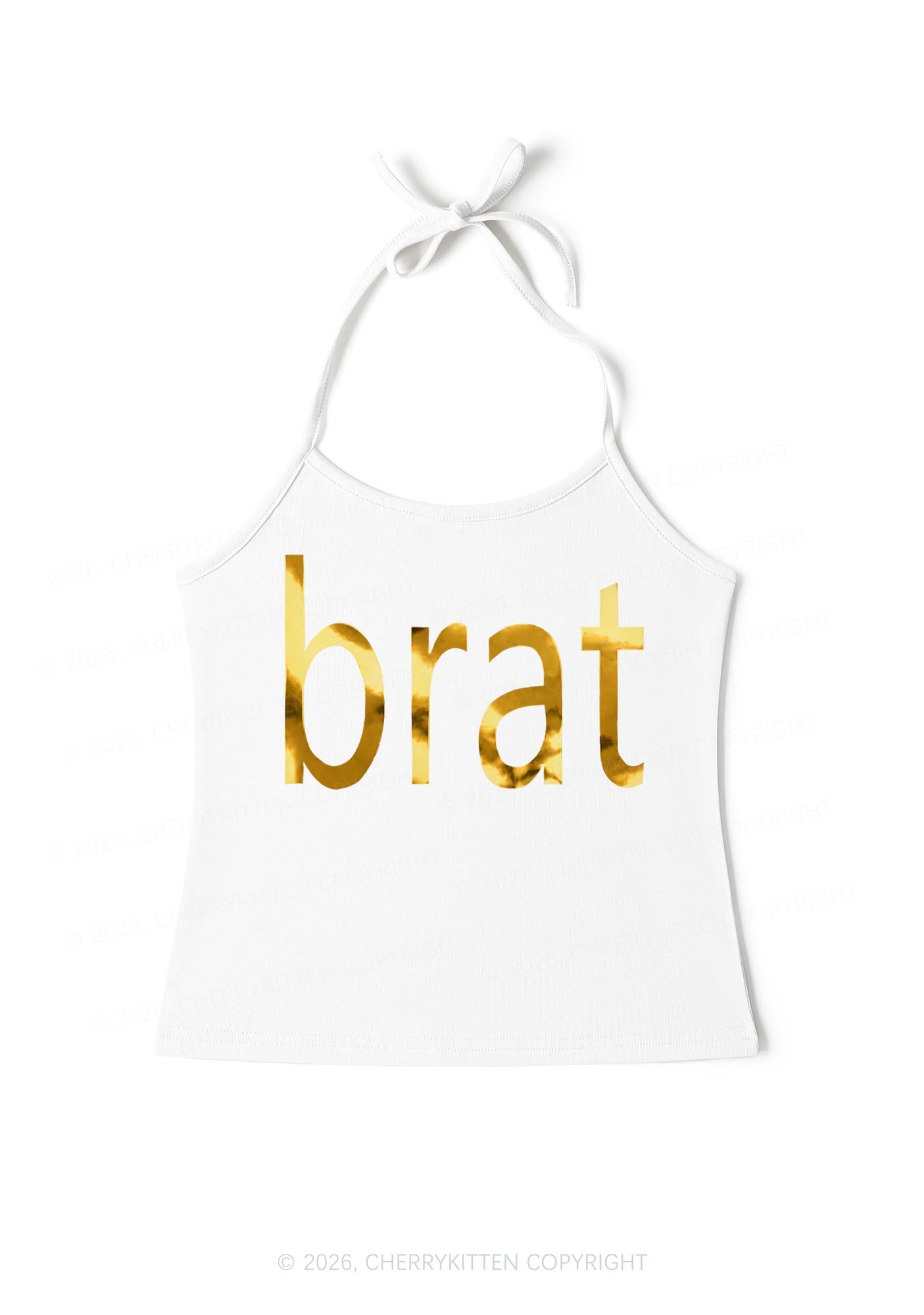 Brat Silver Foil Printed Y2K Halter Neck Cami Cherrykitten