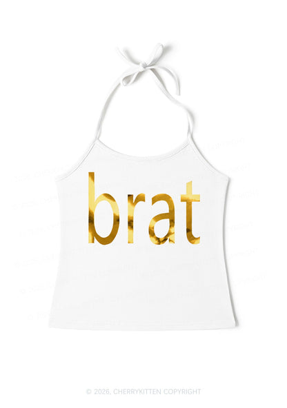 Brat Silver Foil Printed Y2K Halter Neck Cami Cherrykitten