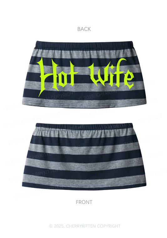 Hot Wife Y2K Navy Grey Striped Mini Skirt Cherrykitten