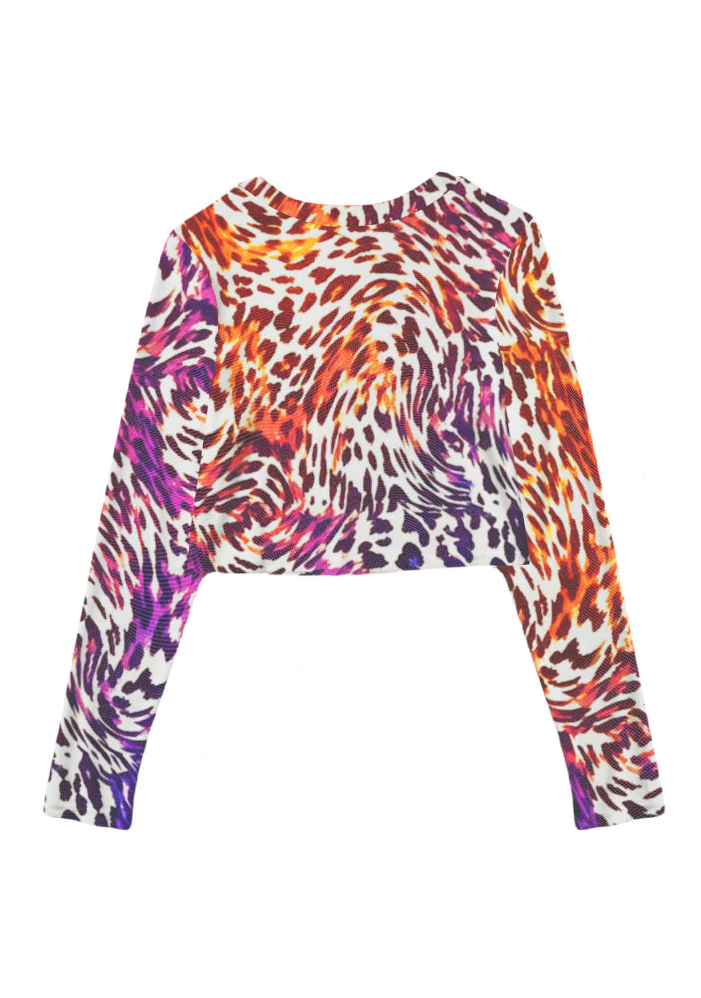 Lesbian Leopard Pride Y2K Mesh Long Sleeve Crop Top Cherrykitten