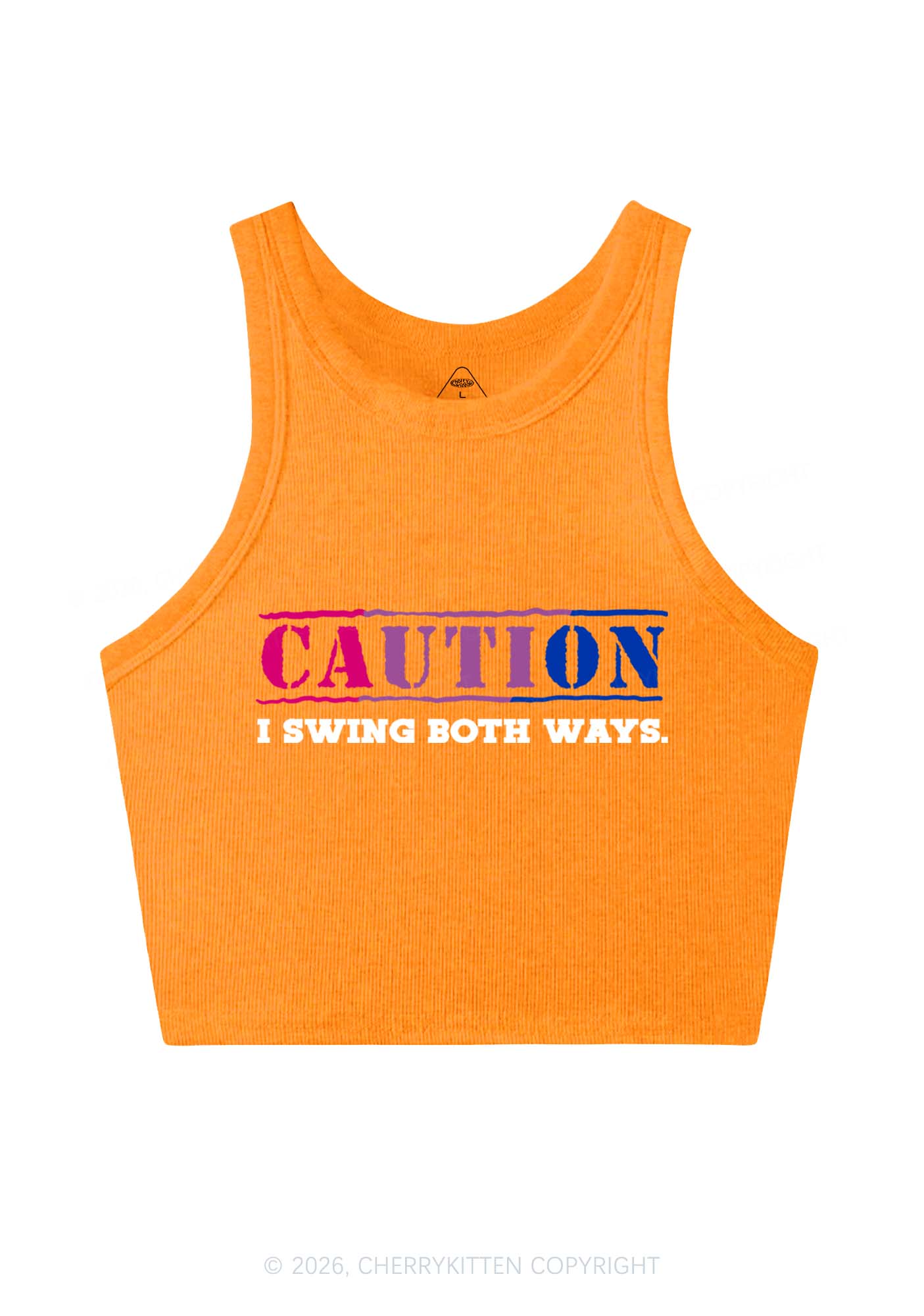 Caution I Swing Both Ways Pride Y2K Crop Tank Top Cherrykitten
