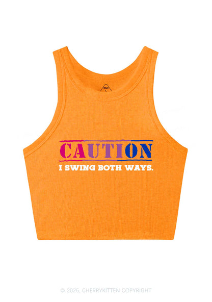Caution I Swing Both Ways Pride Y2K Crop Tank Top Cherrykitten