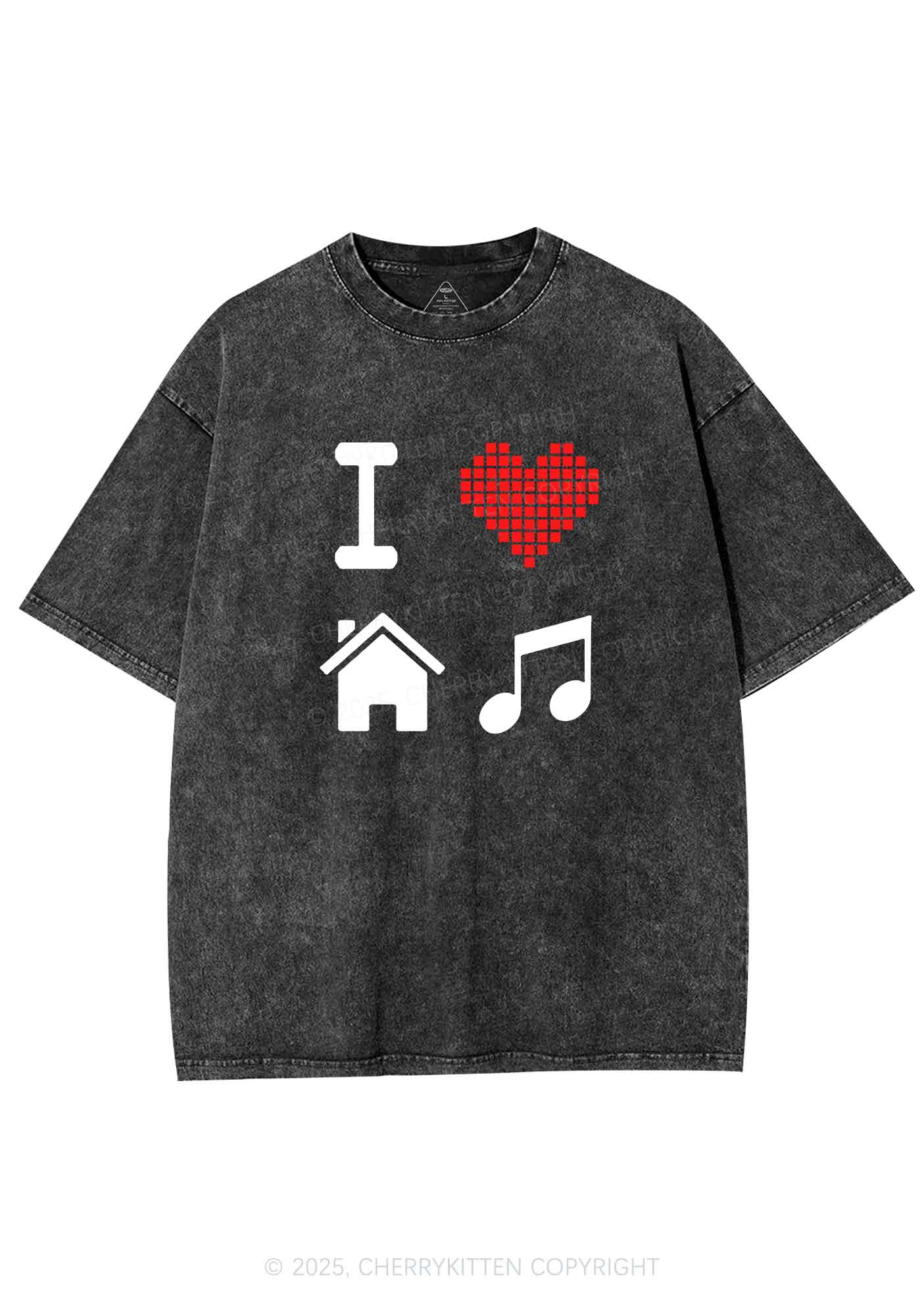 I Love House Music Y2K Shirts Washed Tee Cherrykitten