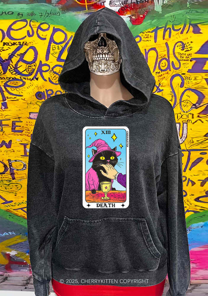 Halloween Death Black Cat Y2K Washed Hoodie Cherrykitten
