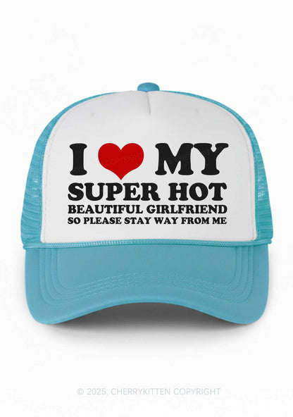Love My Super Hot GF Valentine's Day Y2K Colorblock Trucker Hat Cherrykitten