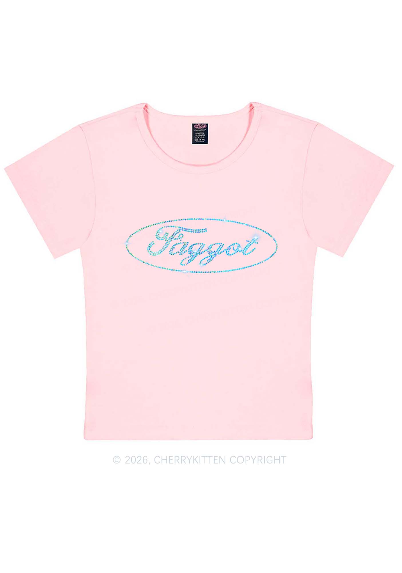 Rhinestone Oval Faggot Pride Y2K Baby Tee Cherrykitten