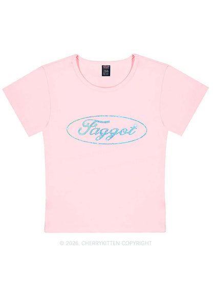 Rhinestone Oval Faggot Pride Y2K Baby Tee Cherrykitten