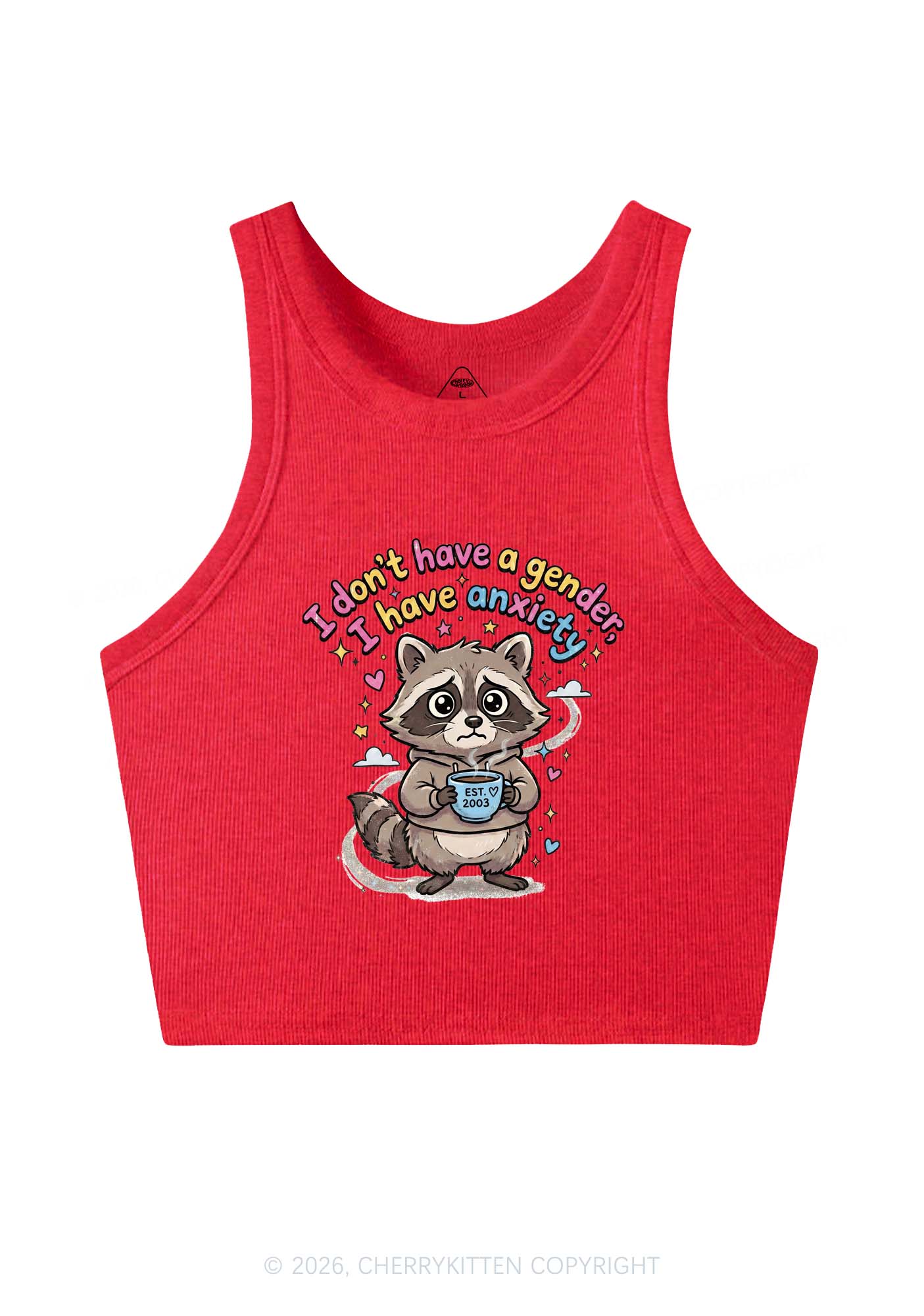 Raccoon I dont Have A Gender Pride Y2K Crop Tank Top Cherrykitten