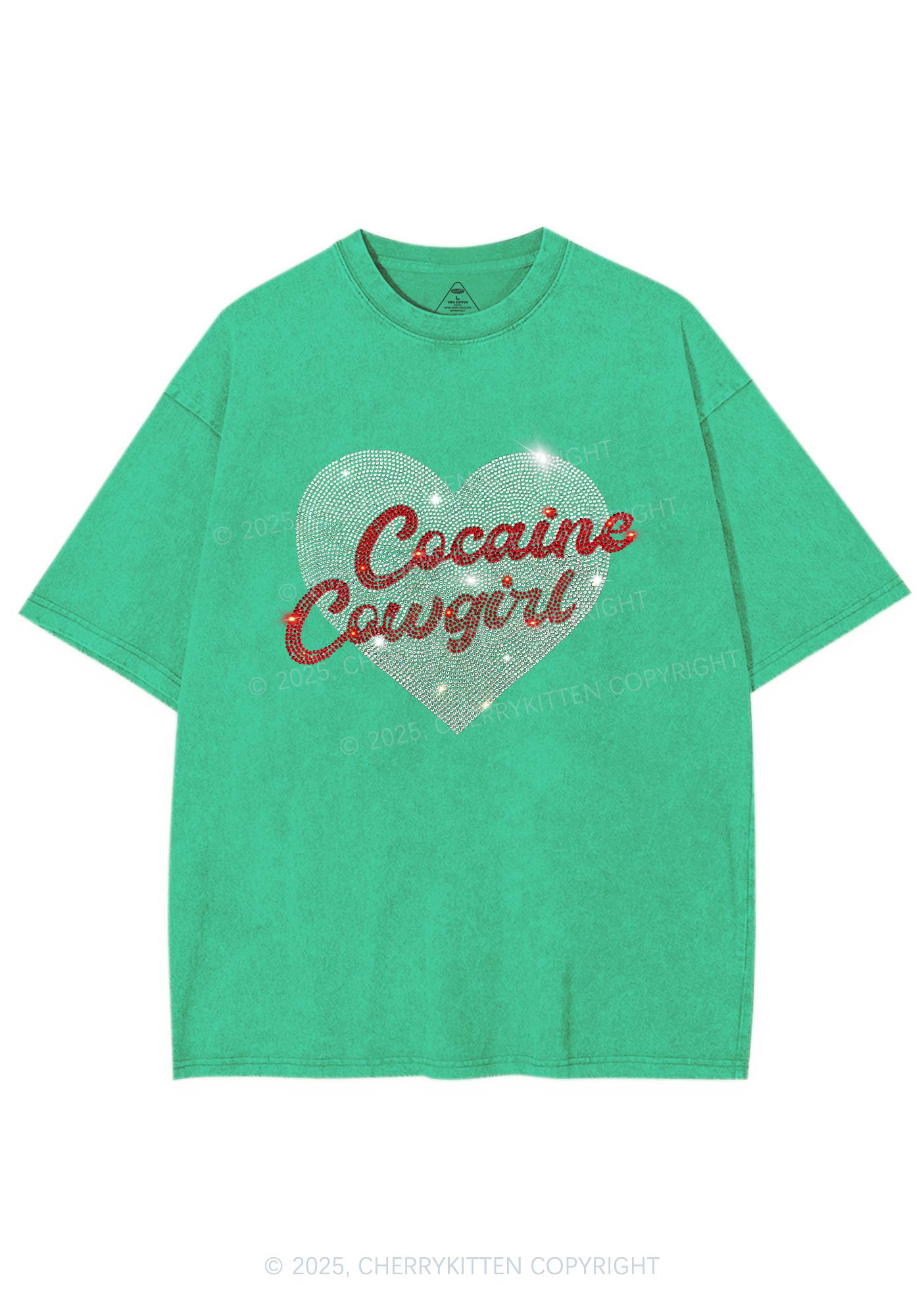 Rhinestone Cola Cowgirl Y2K Shirts Washed Tee Cherrykitten