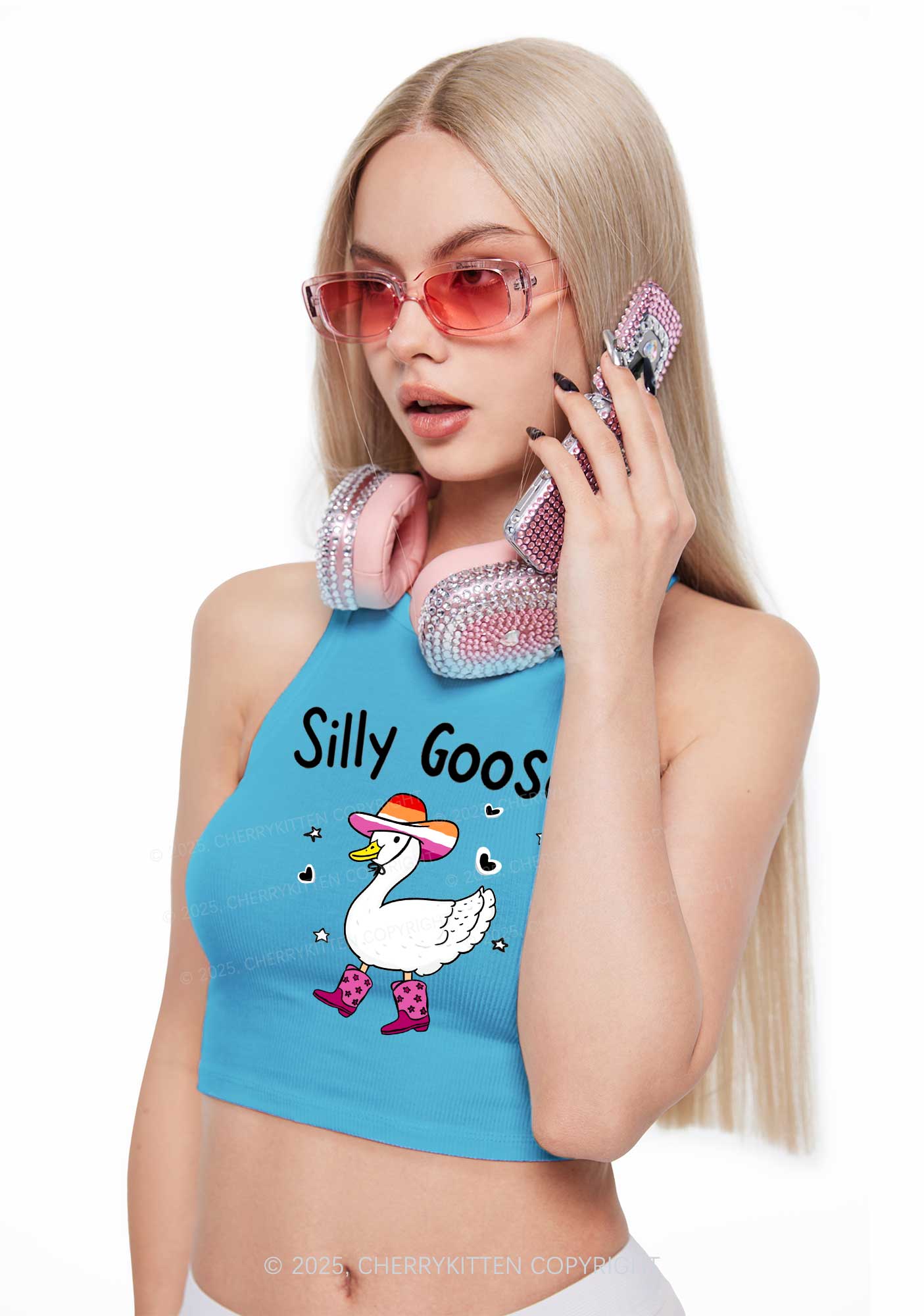 Silly Goose Lesbian Pride Y2K Crop Tank Top Cherrykitten
