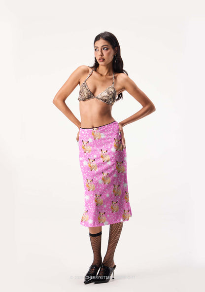 Rat Princess Y2K Print Midi Skirt Cherrykitten