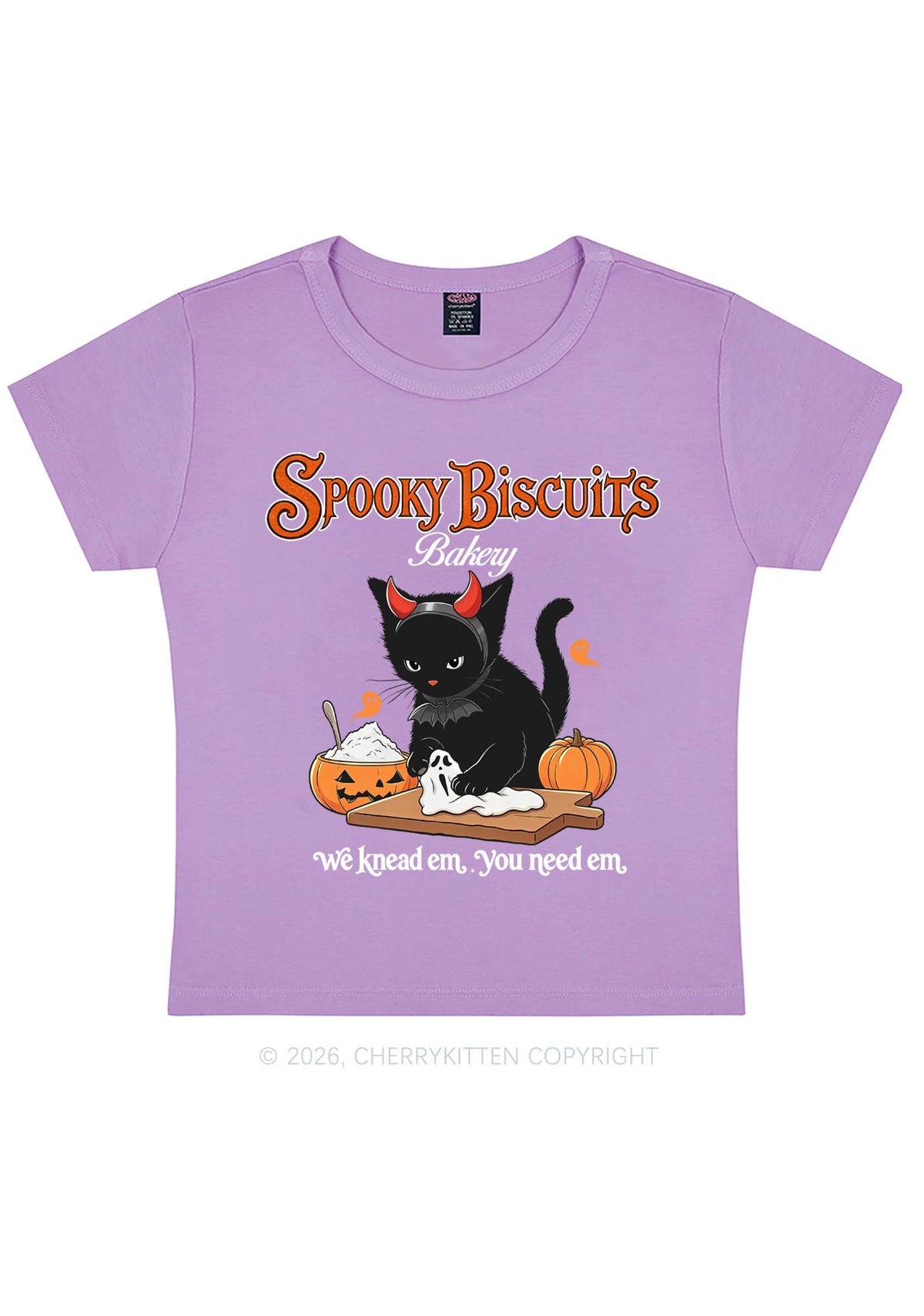 Halloween Black Cat Spooky Biscuits Y2K Baby Tee Cherrykitten