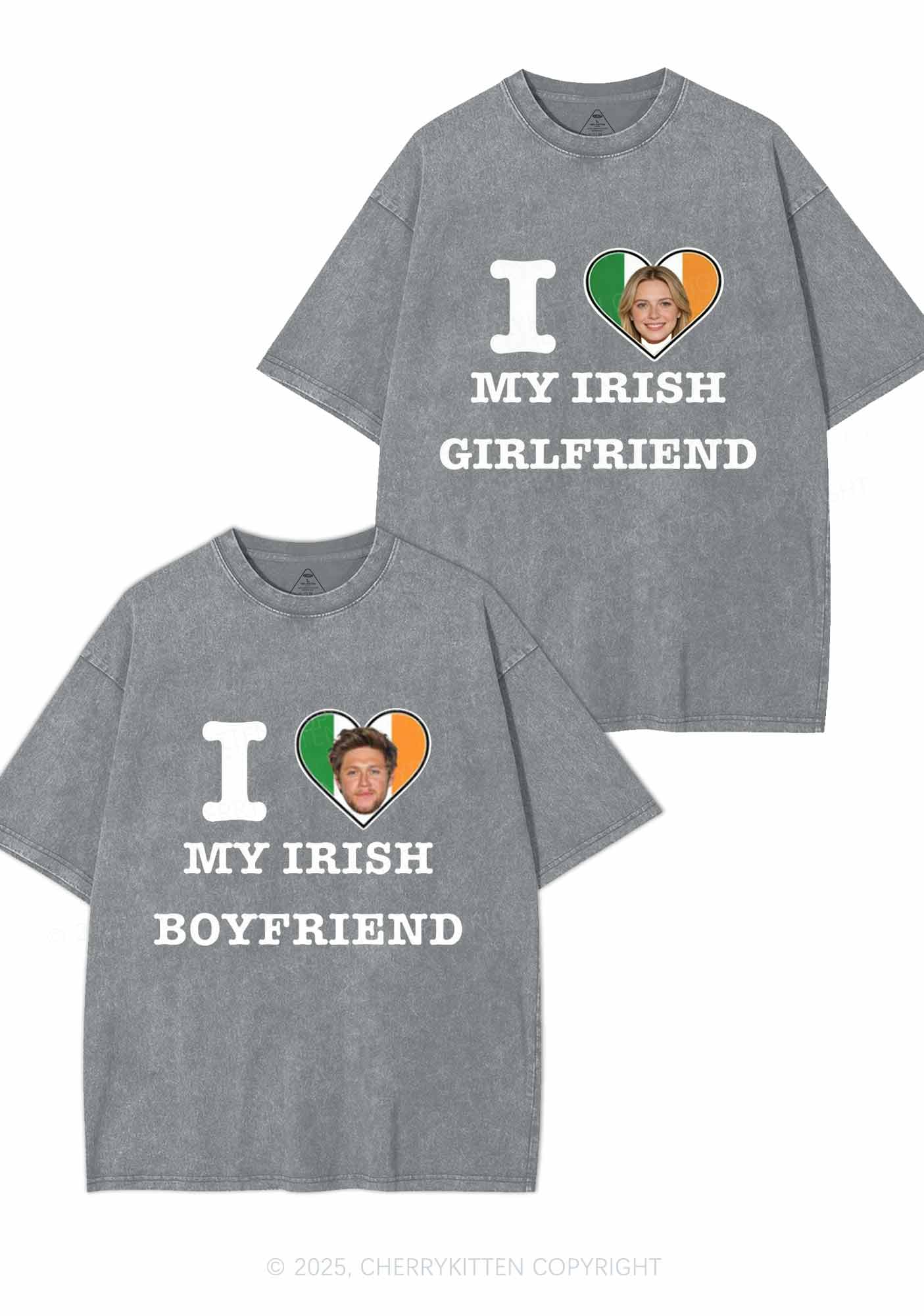 Custom My Irish BF GF Y2K Valentine's Day Washed Tee Cherrykitten