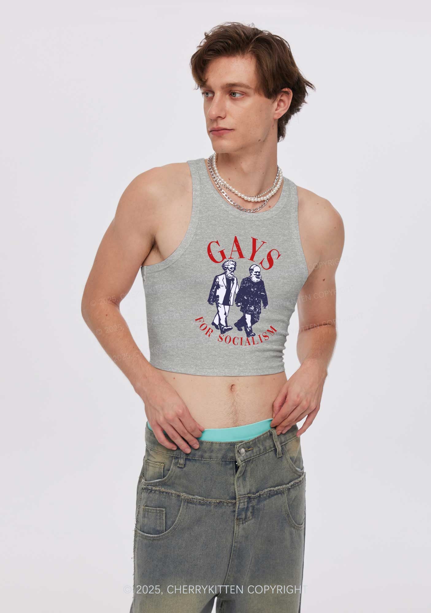 Gays For Socialism Pride Y2K Crop Tank Top Cherrykitten