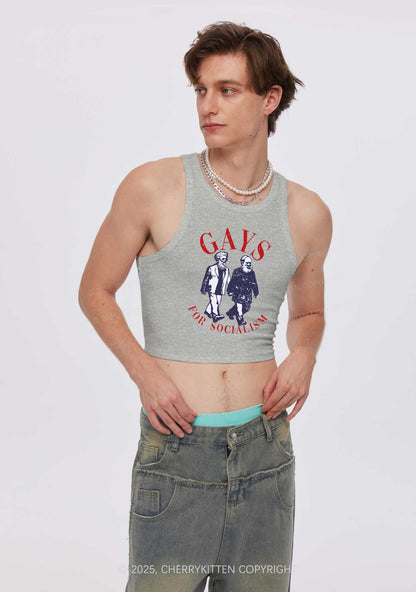 Gays For Socialism Pride Y2K Crop Tank Top Cherrykitten