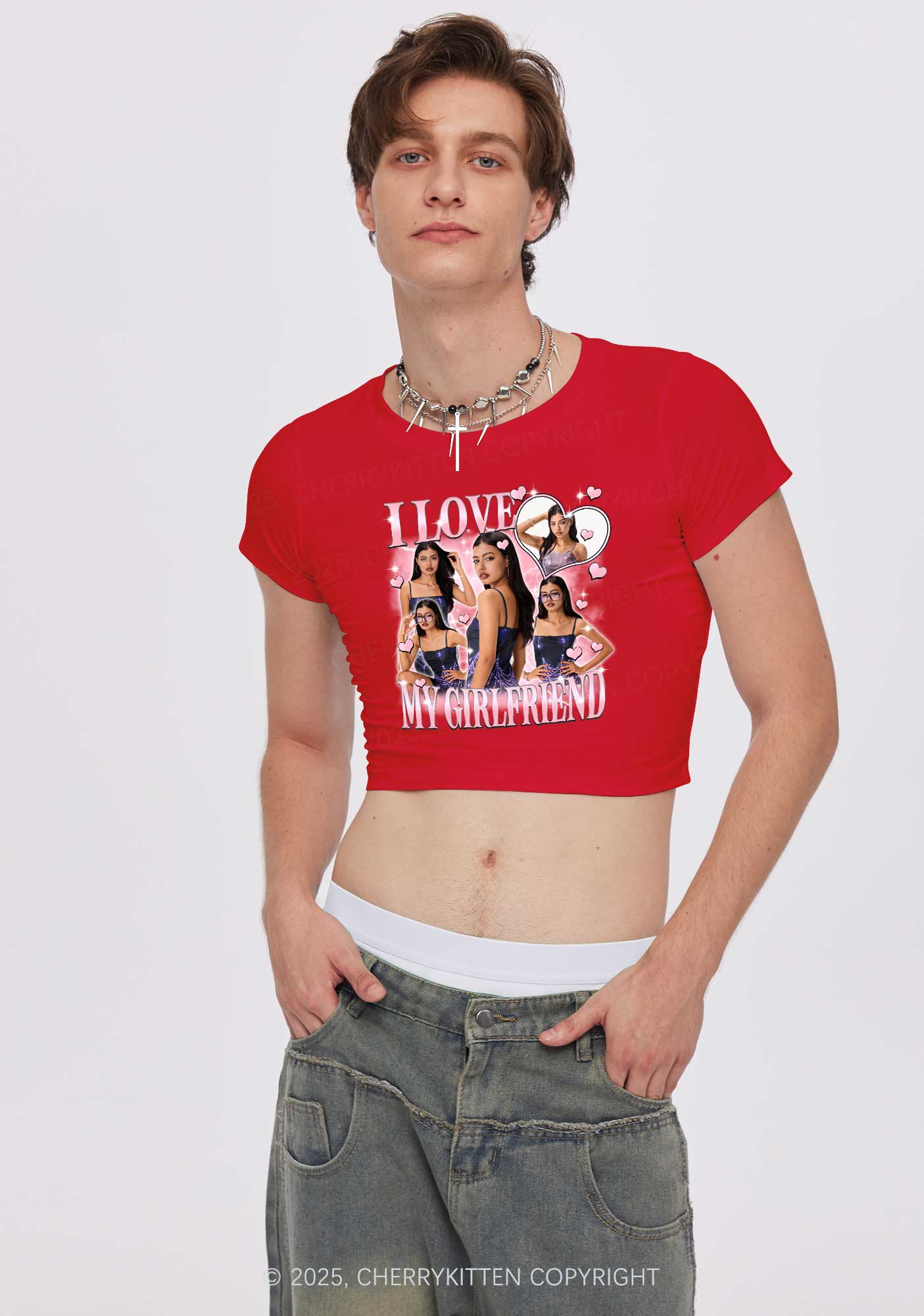 Custom Sparkly Heart I Love BF GF Y2K Baby Tee Cherrykitten