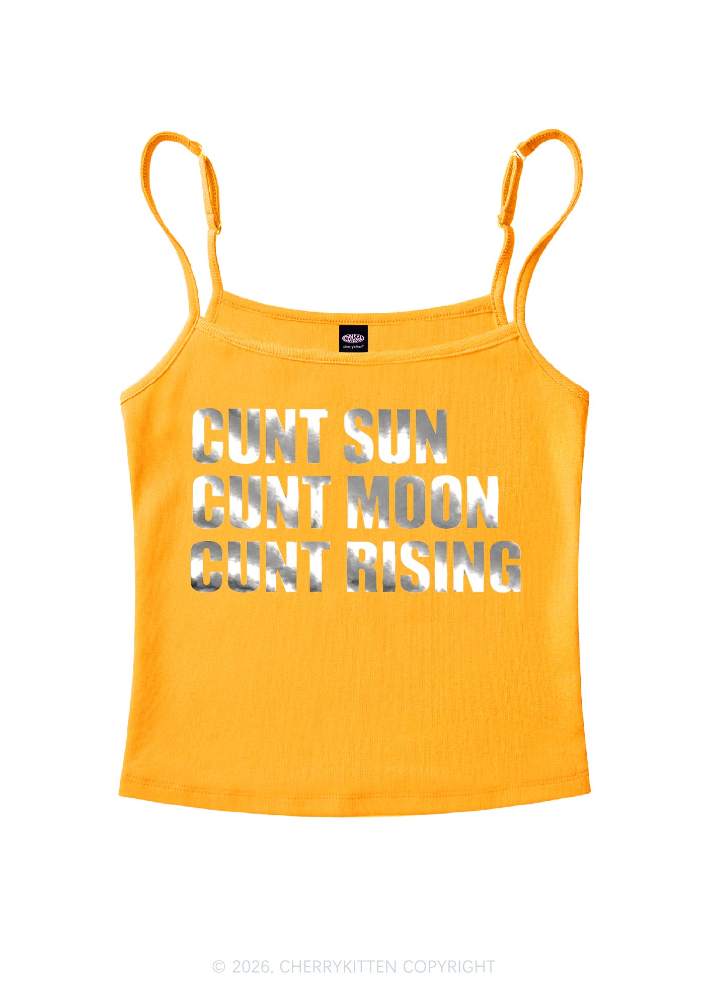 Cxxt Sun Moon Rising Silver Foil Printed Y2K Spaghetti Strap Cami Cherrykitten