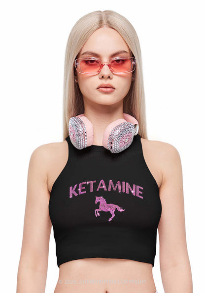 Rhinestone Pink K Unicorn Y2K Crop Tank Top Cherrykitten