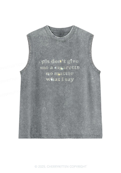 Rhinestone Dont Give Me Cigarette Y2K Washed Muscle Tank Cherrykitten