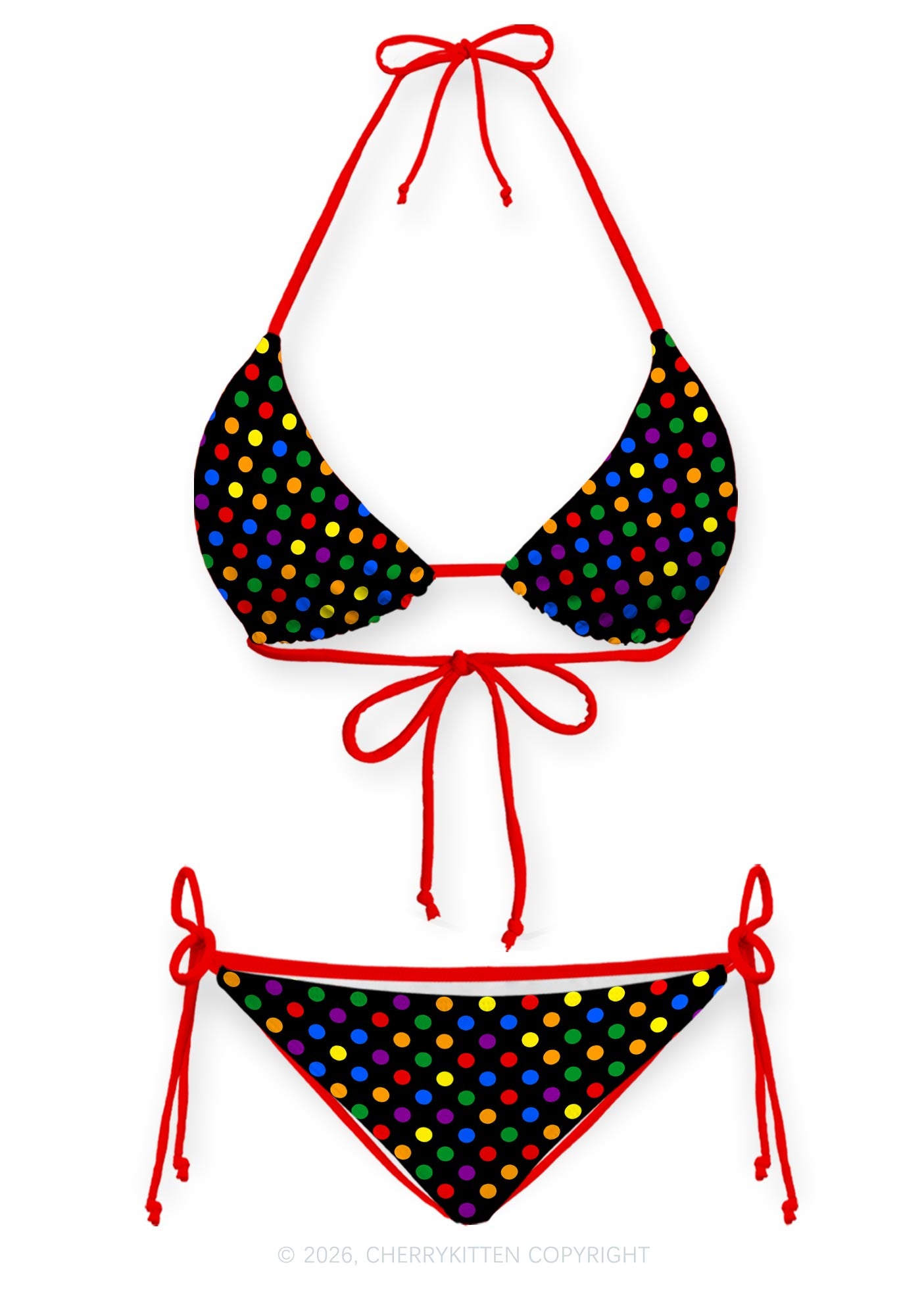 Rainbow Dots Pride Y2K Print Bikini Set Cherrykitten