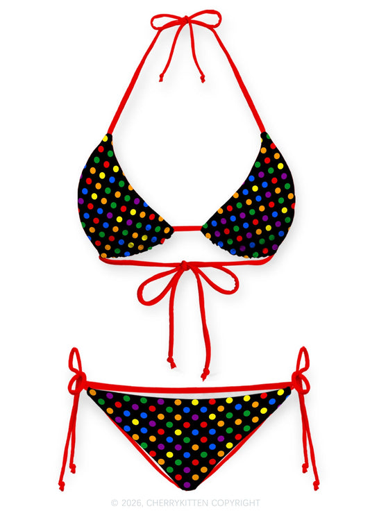 Rainbow Dots Pride Y2K Print Bikini Set Cherrykitten