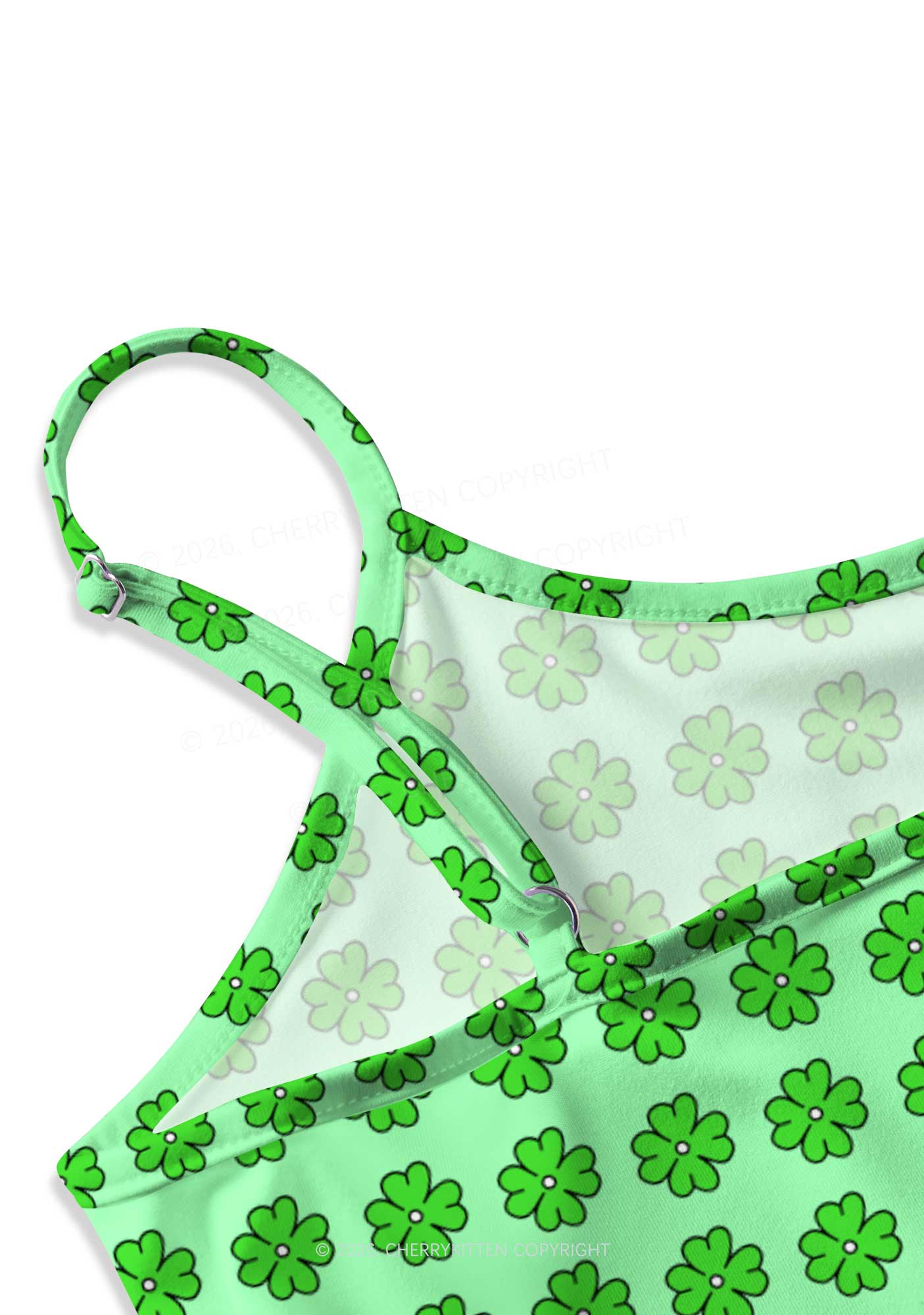 Green Clover Grid St Patricks Y2K Print Cami Crop Top Cherrykitten