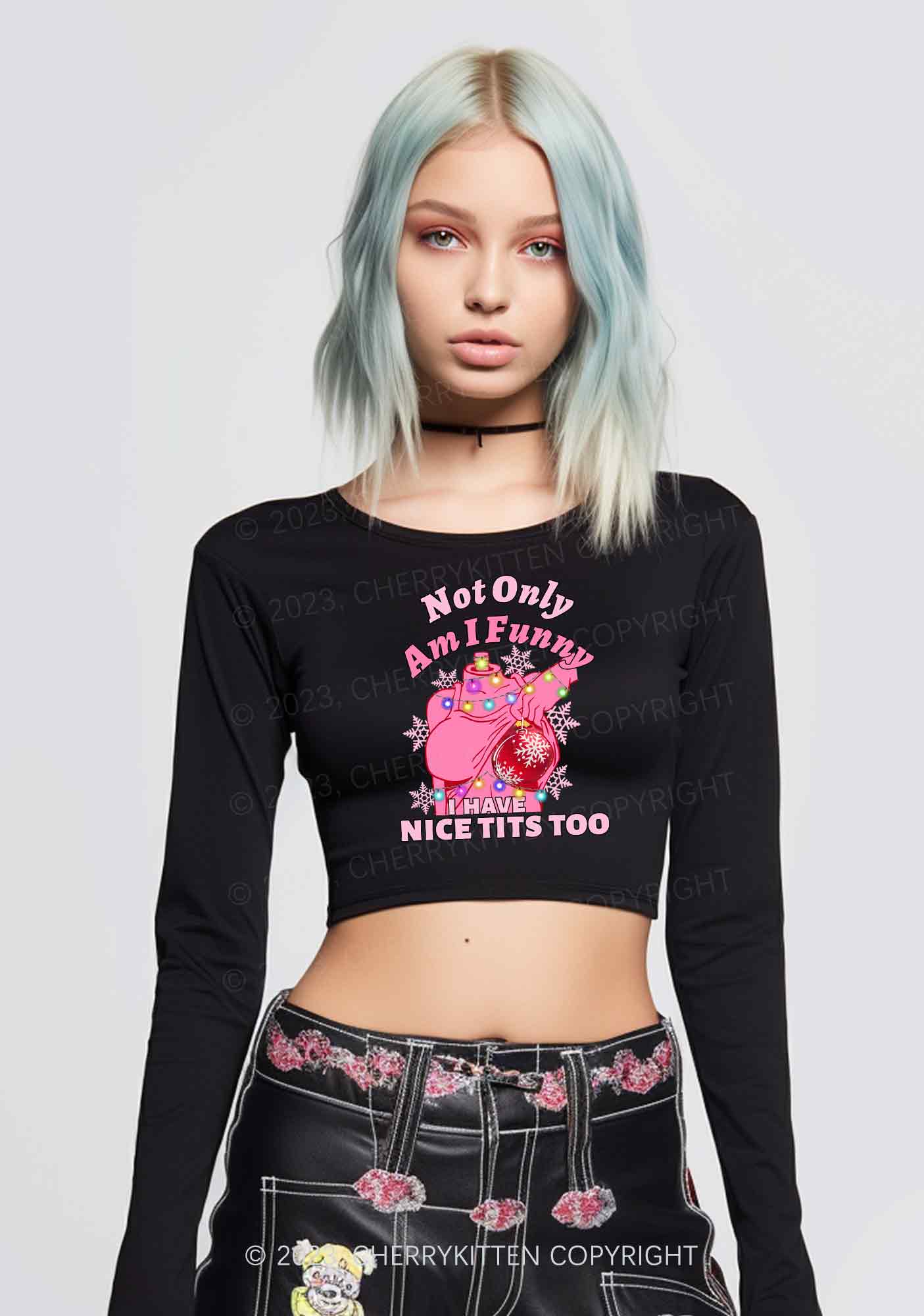 I Have Nice Dots Too Christmas Y2K Long Sleeve Crop Top Cherrykitten