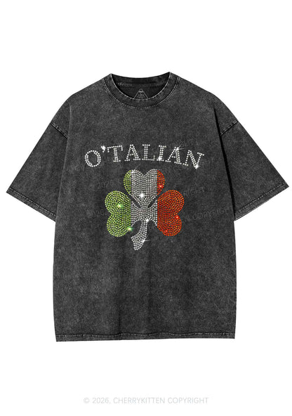 Rhinestone Otalian St Patricks Y2K Shirts Washed Tee Cherrykitten