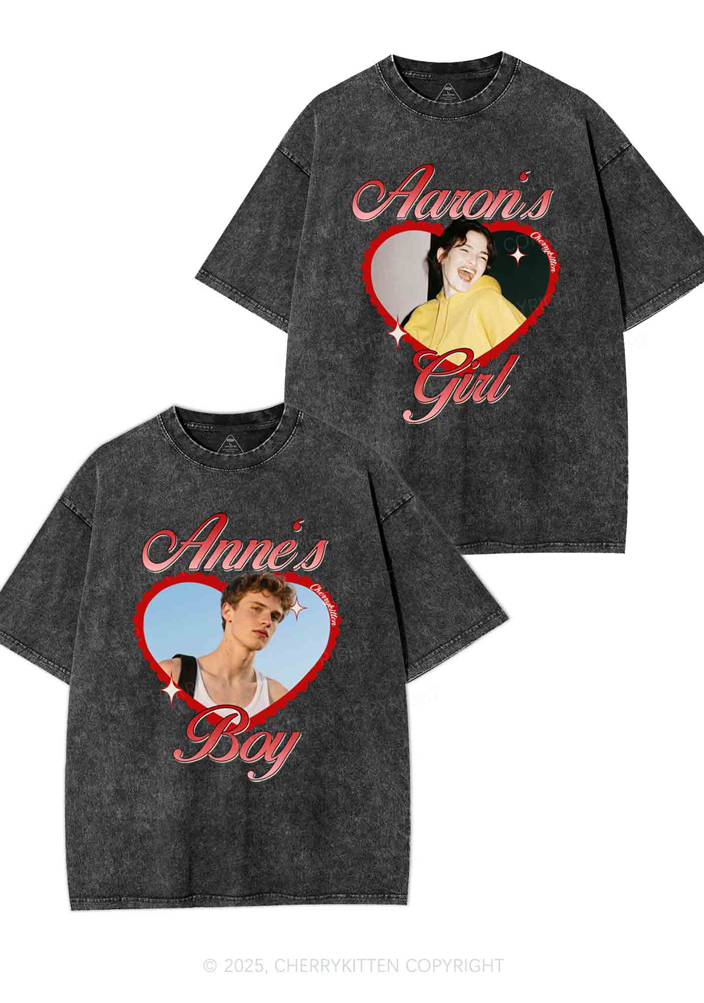 Custom Photo Heart Graphic Y2K Valentine's Day Washed Tee Cherrykitten