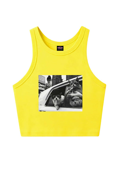 Cats Smoke In Car Y2K Crop Tank Top Cherrykitten