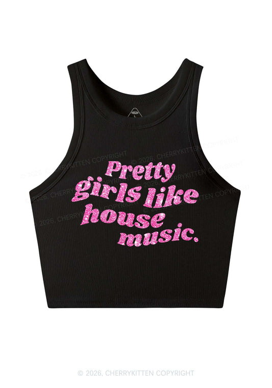 Glitter Pretty Girls Like House Music Y2K Crop Tank Top Cherrykitten