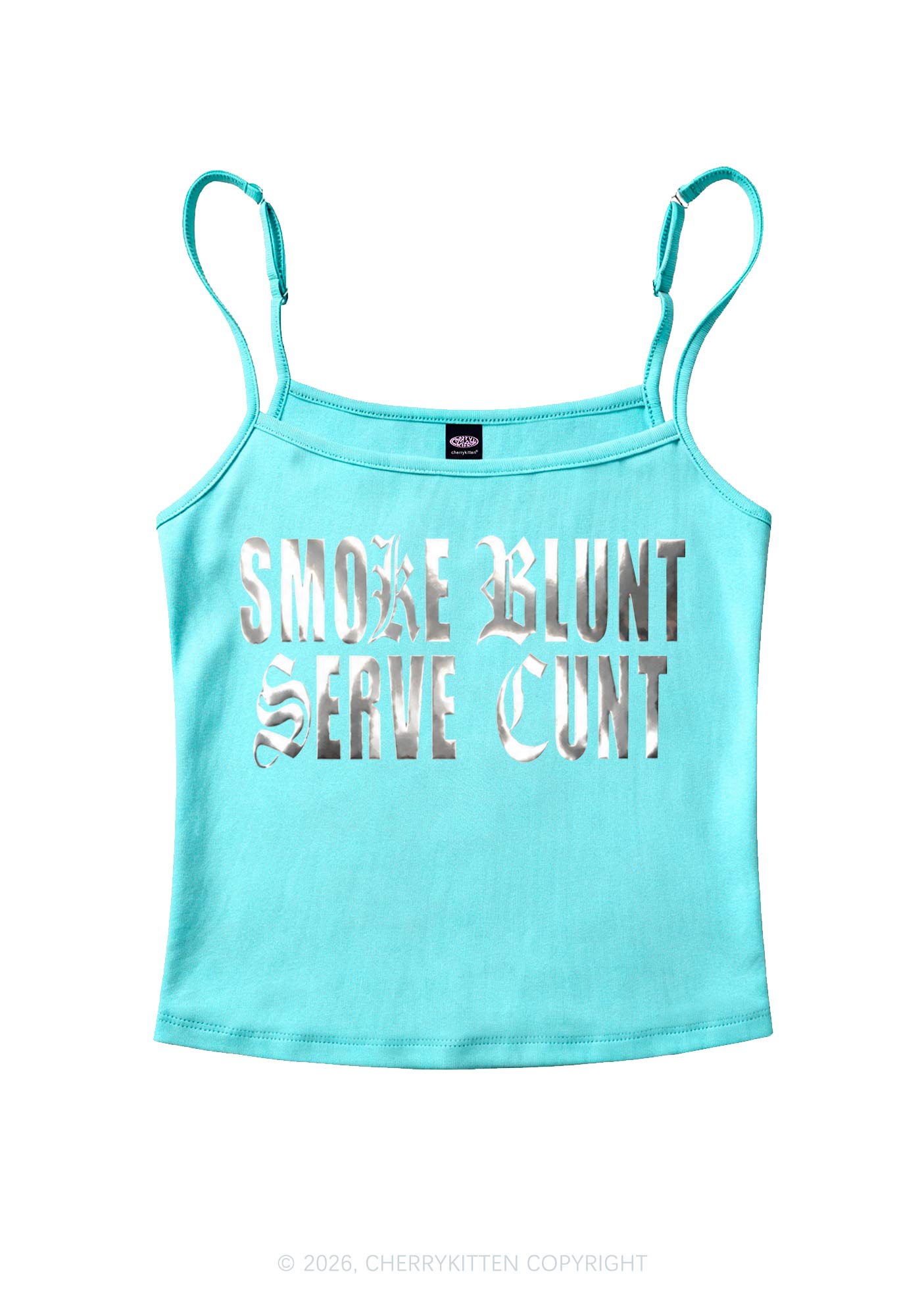 Smoke Blunt Silver Foil Printed Y2K Spaghetti Strap Cami Cherrykitten