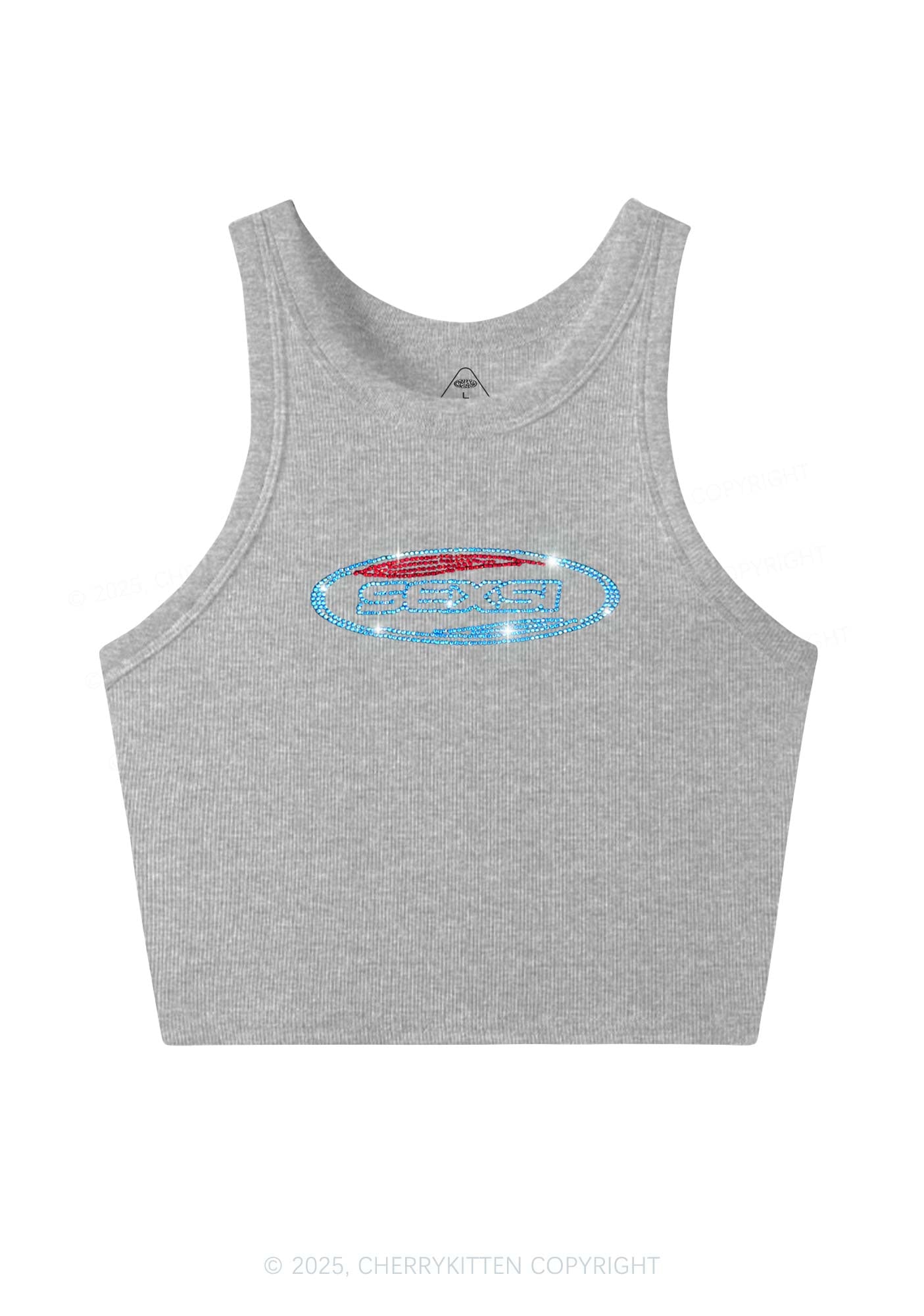 Rhinestone Sexsi Slogan Y2K Crop Tank Top Cherrykitten