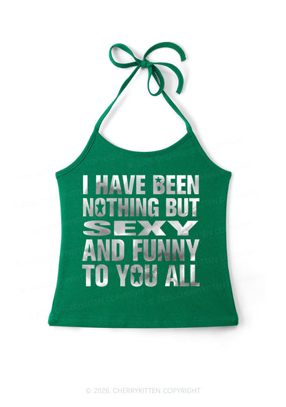 I Have Been Nothing Silver Foil Printed Y2K Halter Neck Cami Cherrykitten